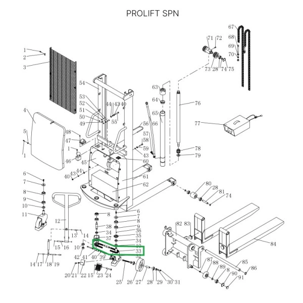 Цепь поворотного колеса в сборе с натяжителем для штабелеров SPN
